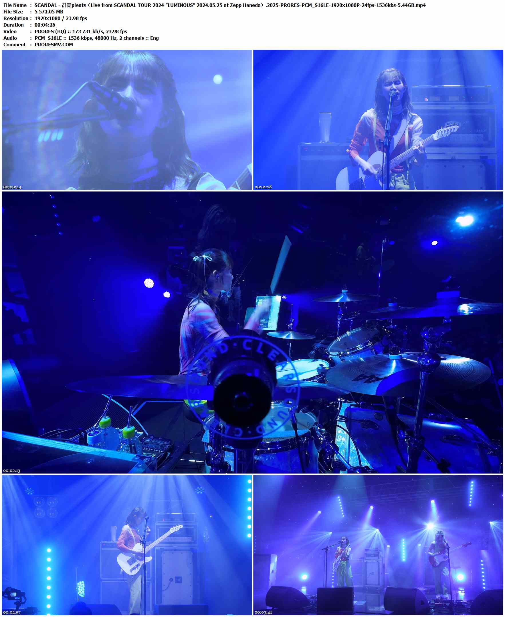 SCANDAL - 群青pleats（Live from SCANDAL TOUR 2024 ”LUMINOUS” 2024.05.25 at Zepp Haneda）.2025-PRORES-PCM_S16LE-1920x1080P-24fps-1536kbs-5.44GB官方MV_高清MV